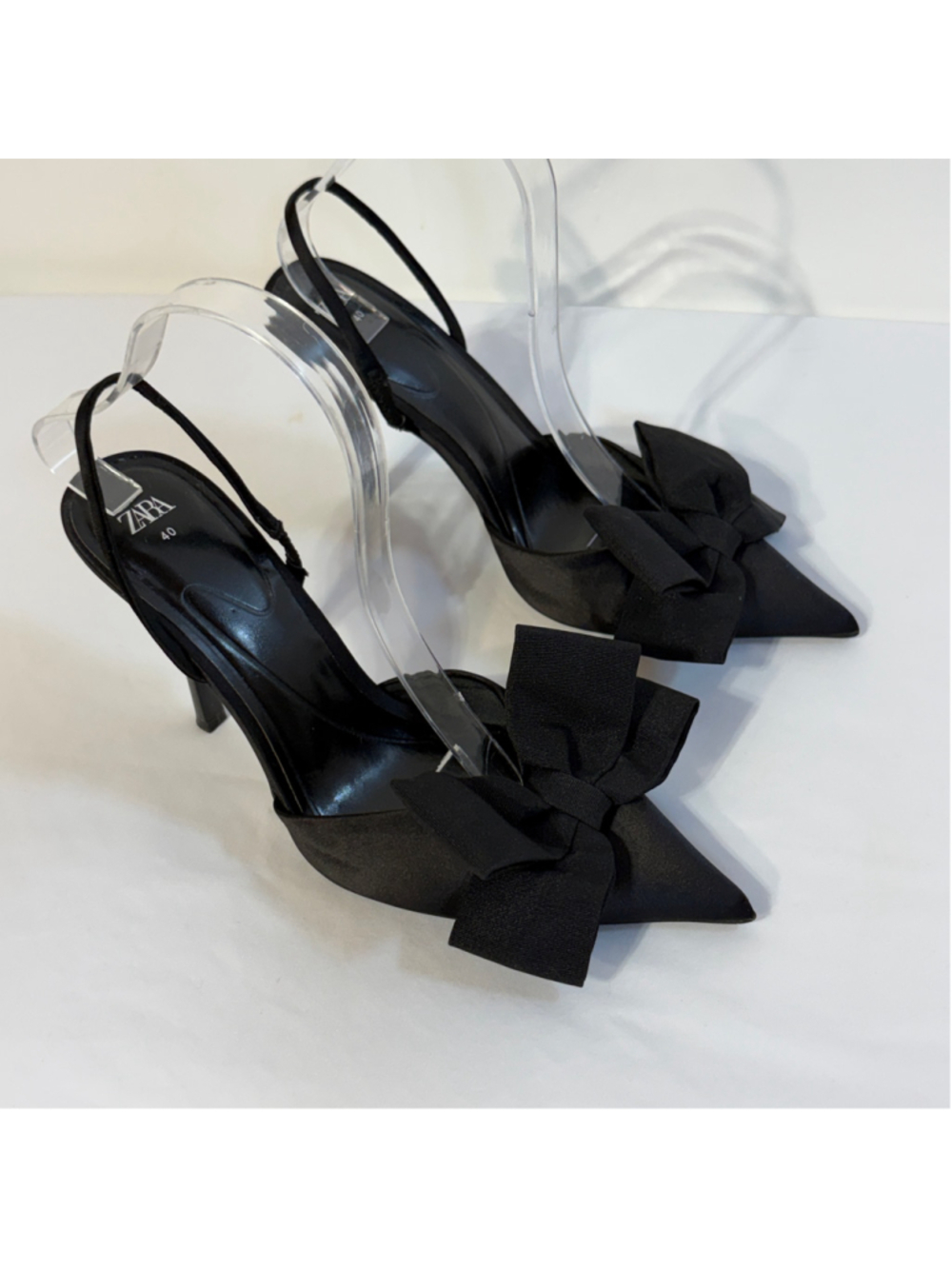 Zara Black Bow Slingback Pointed Toe Heels Women’s Size EU 40 US 9